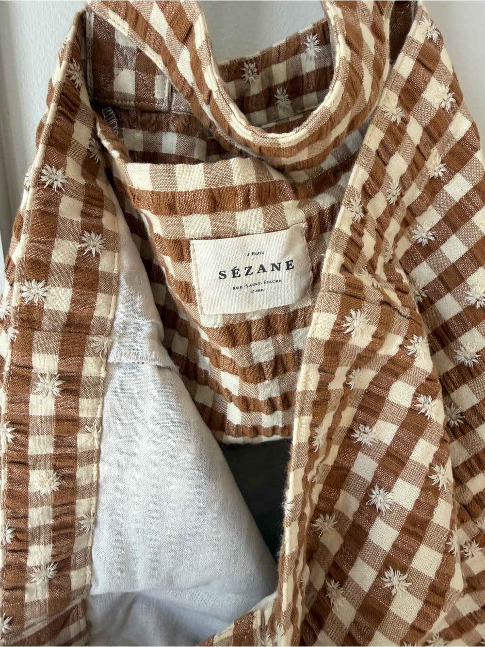 Sézane Brown and White Gingham Tote - Picture 3 of 4